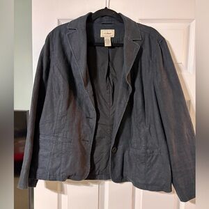 LL Bean Women’s Linen and Cotton Blazer Navy Blue Size 14 EUC